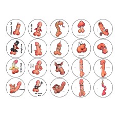 HeyFT01Z SET 20 CUPCAKES TOPPERS din zahar cu penisuri pentru Junk On The Hunk Pin The Willy On Billy D5cm